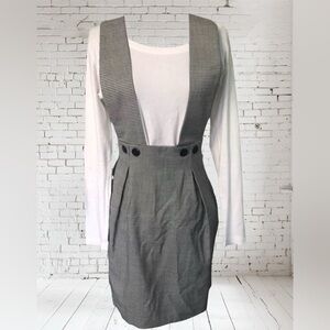 VTG 1980s Checkered Houndstooth Suspender Skirt Crossback Jump Dress Pinafore